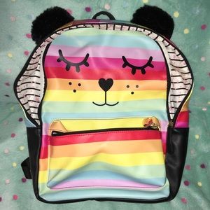 Luv Betsey Johnson rainbow stripe cute face backpack bag purse furry ears